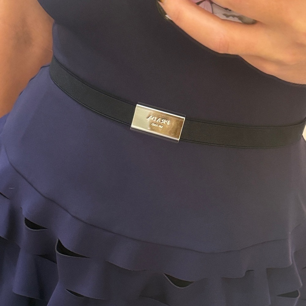 Prada Navy blue with silver logo elastic belt. NEW - Picture 4 of 17